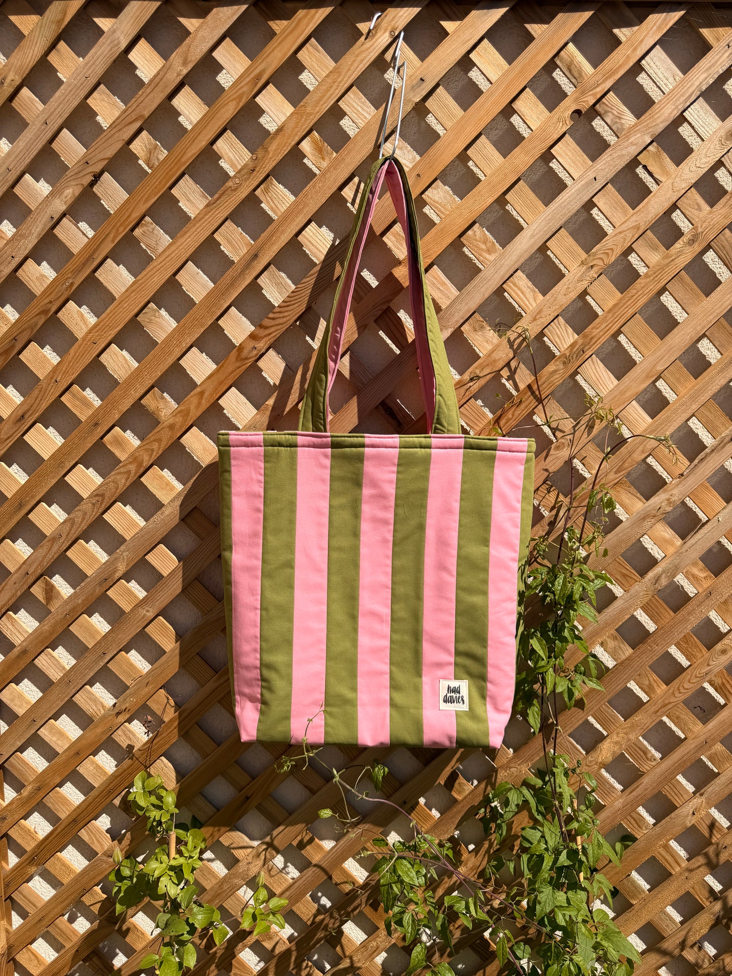 Pink & Green Stripe Tote Bag