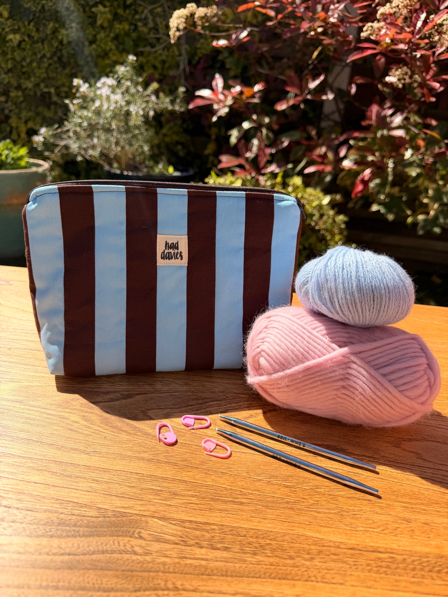 Blue & Brown Stripe Large Pouch