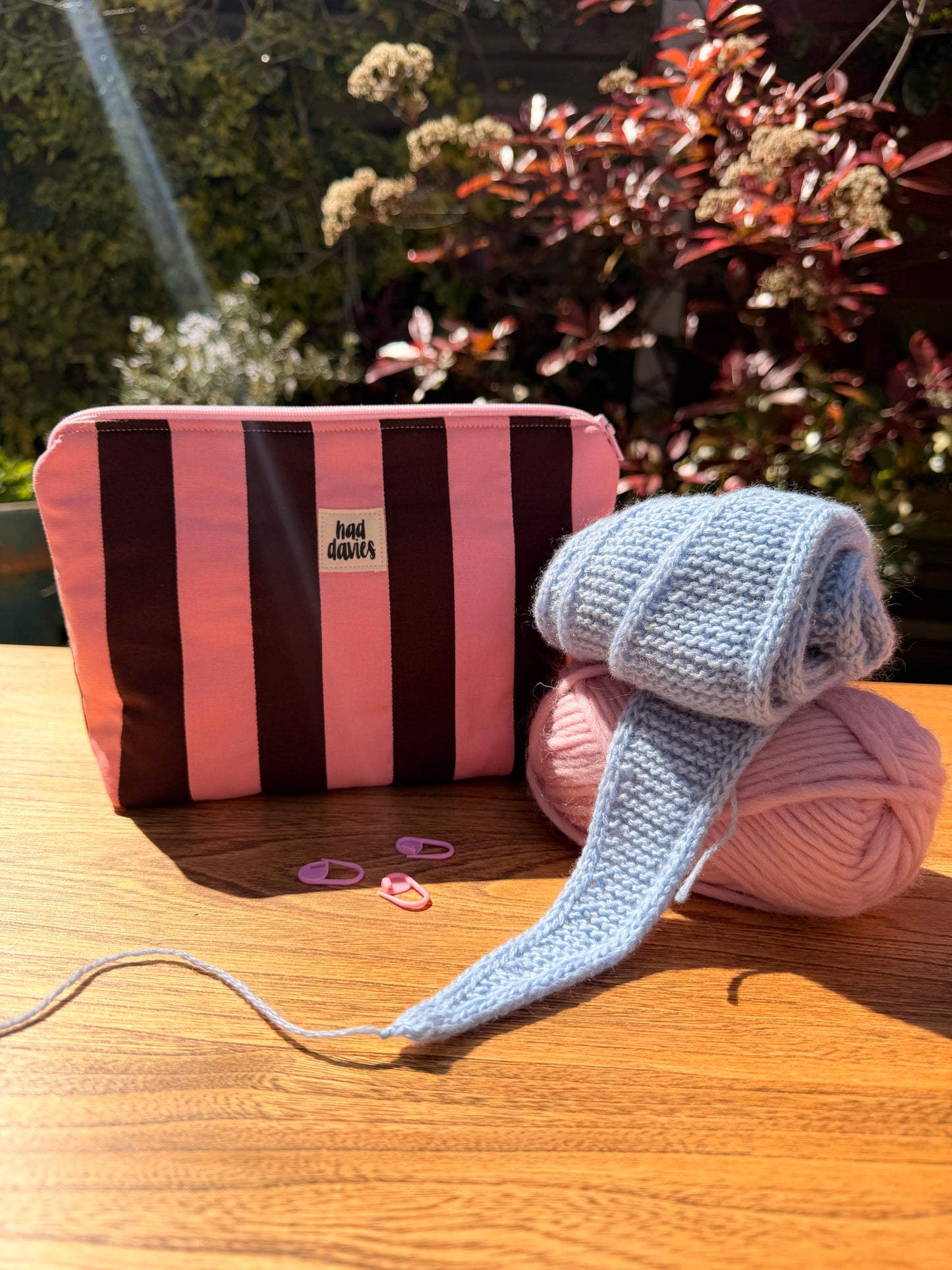 Pink & Brown Stripe Large Pouch