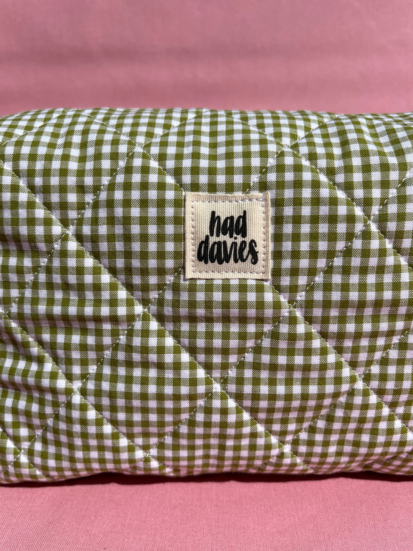 Olive Gingham Large Boxy Pouch