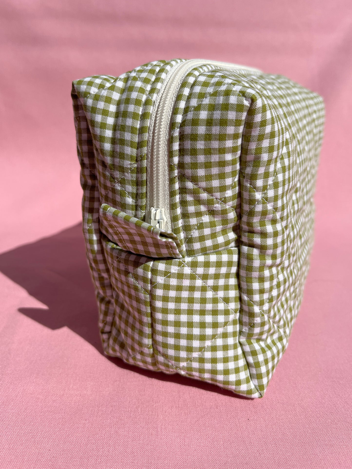 Olive Gingham Large Boxy Pouch