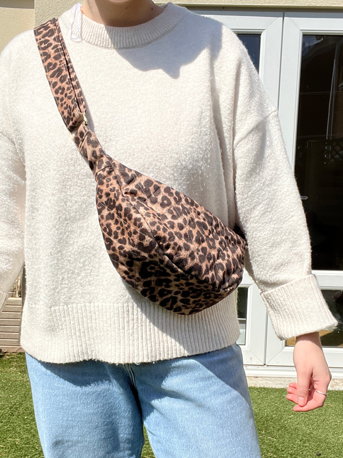 Leopard Print Crescent Shoulder Bag