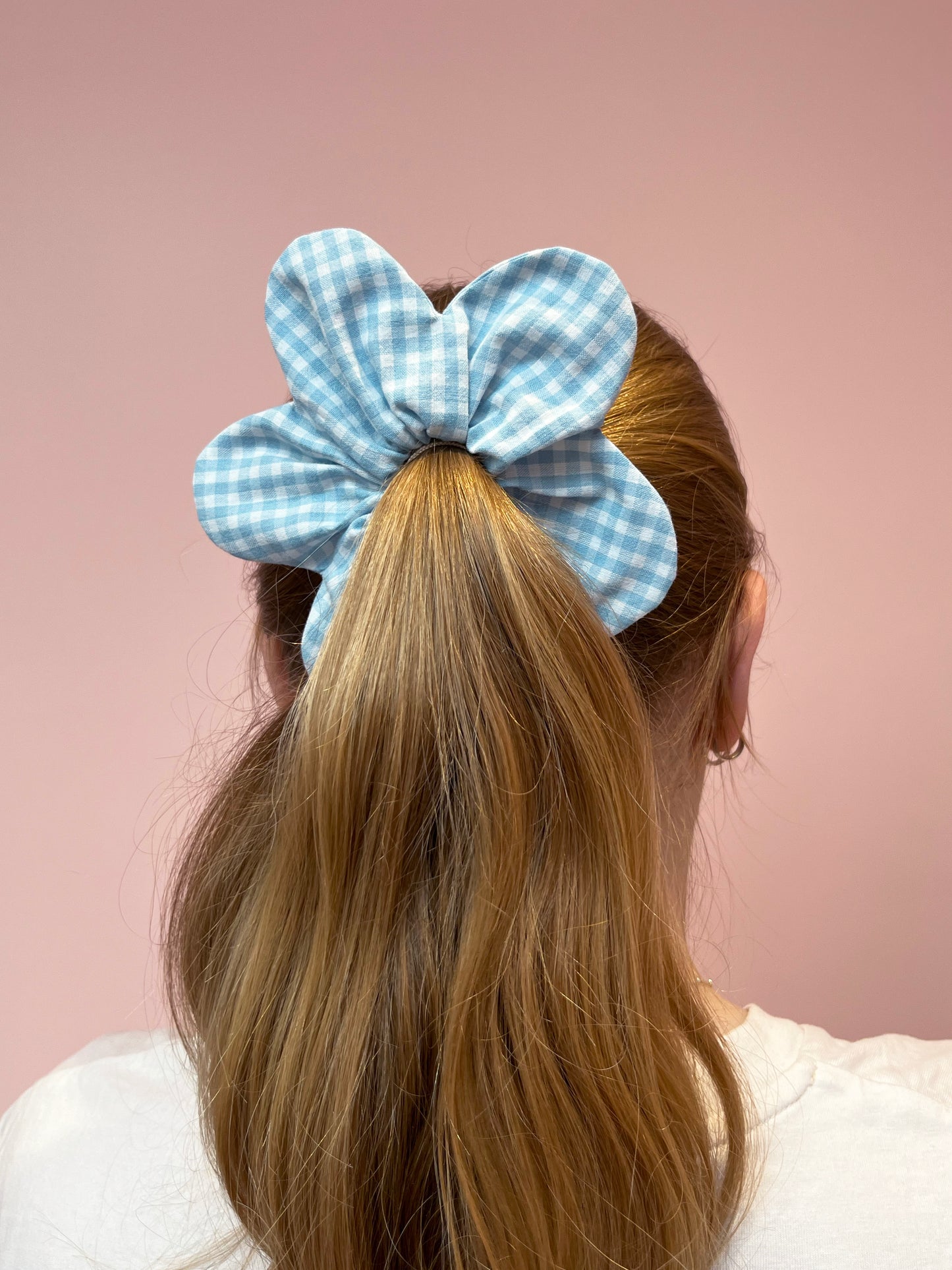 Blue Gingham | Flower Scrunchie