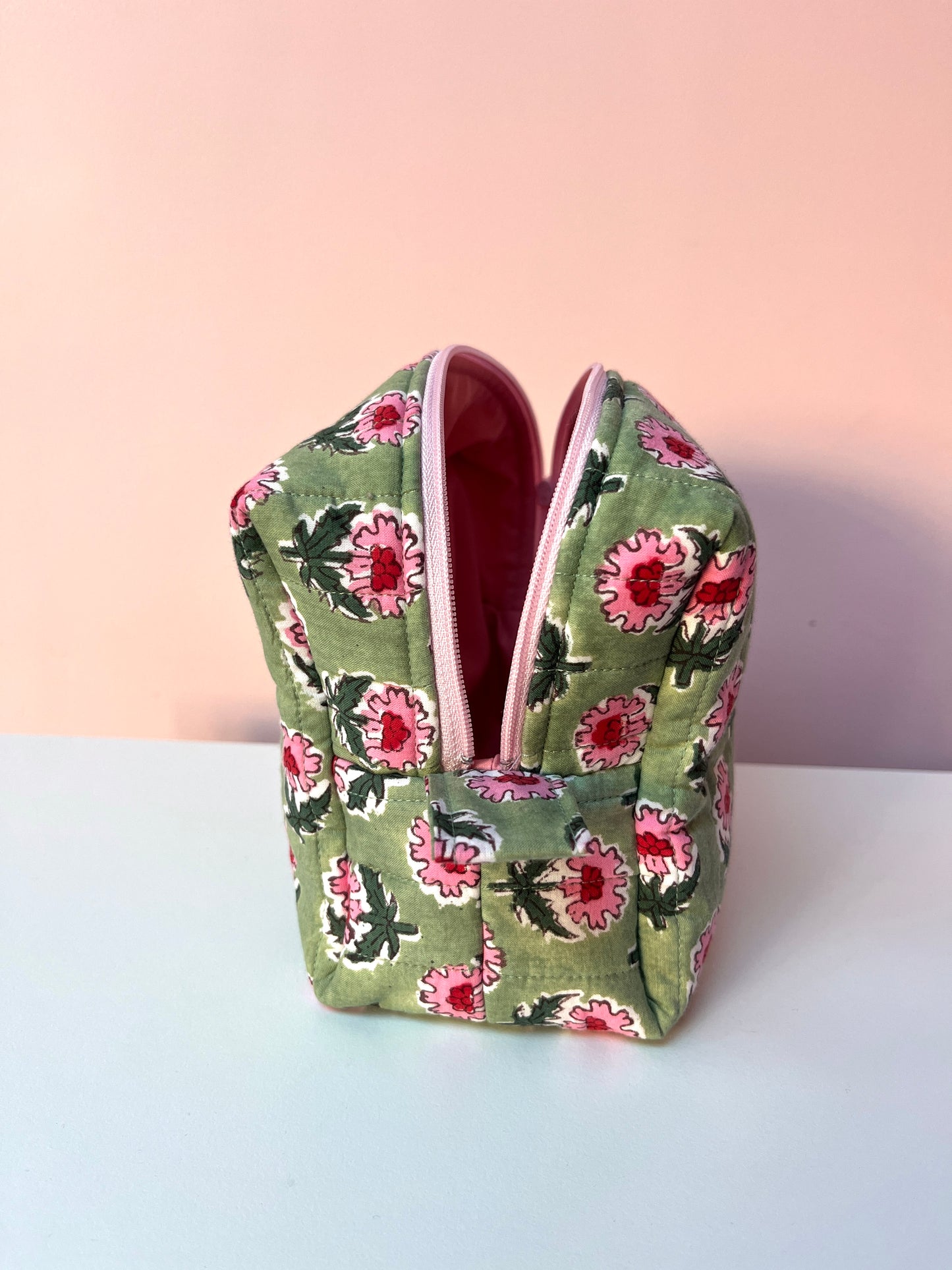Green Block Print Small Boxy Pouch | Limited Edition
