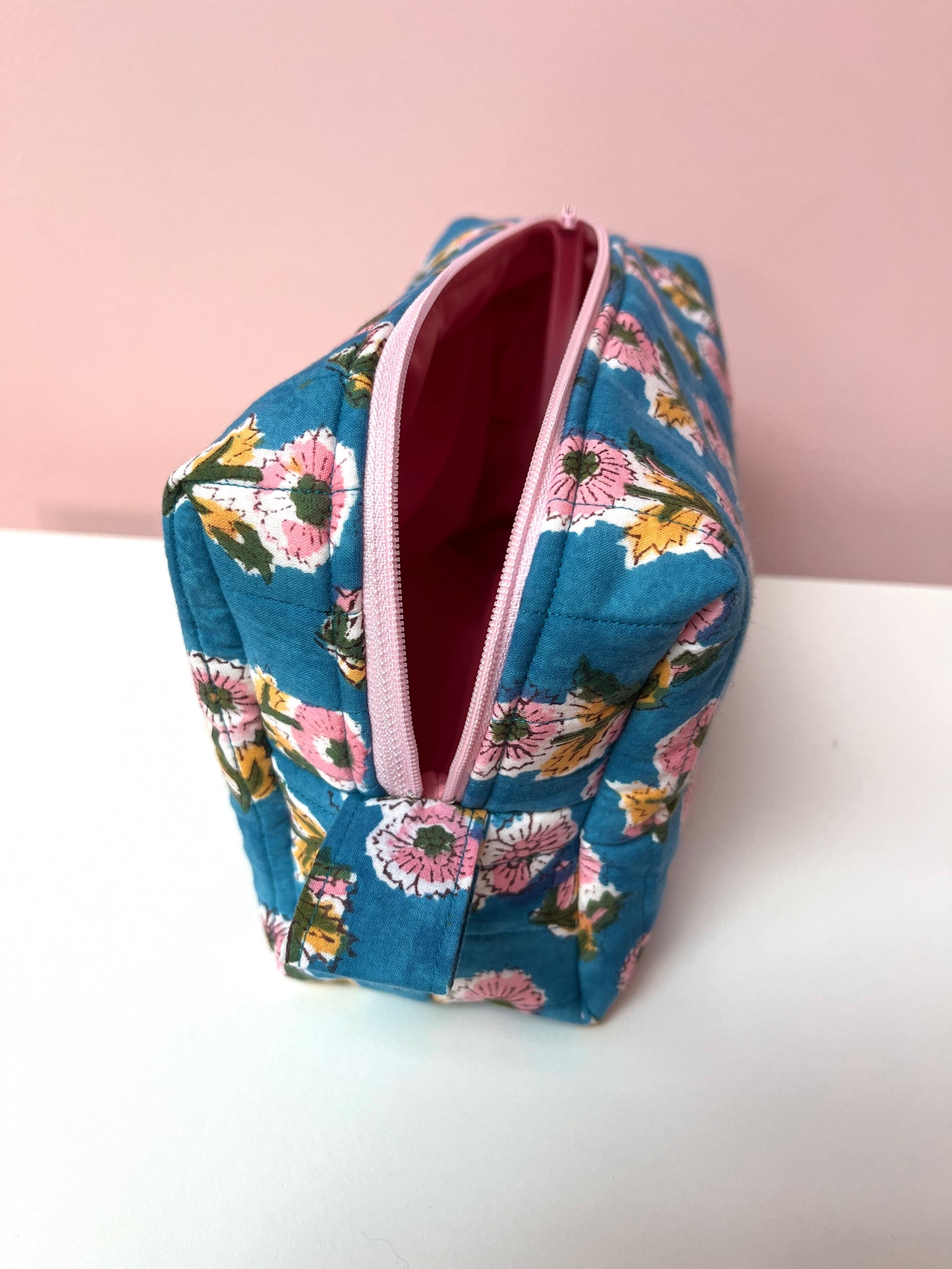 Blue Block Print Large Boxy Pouch | Limited Edition