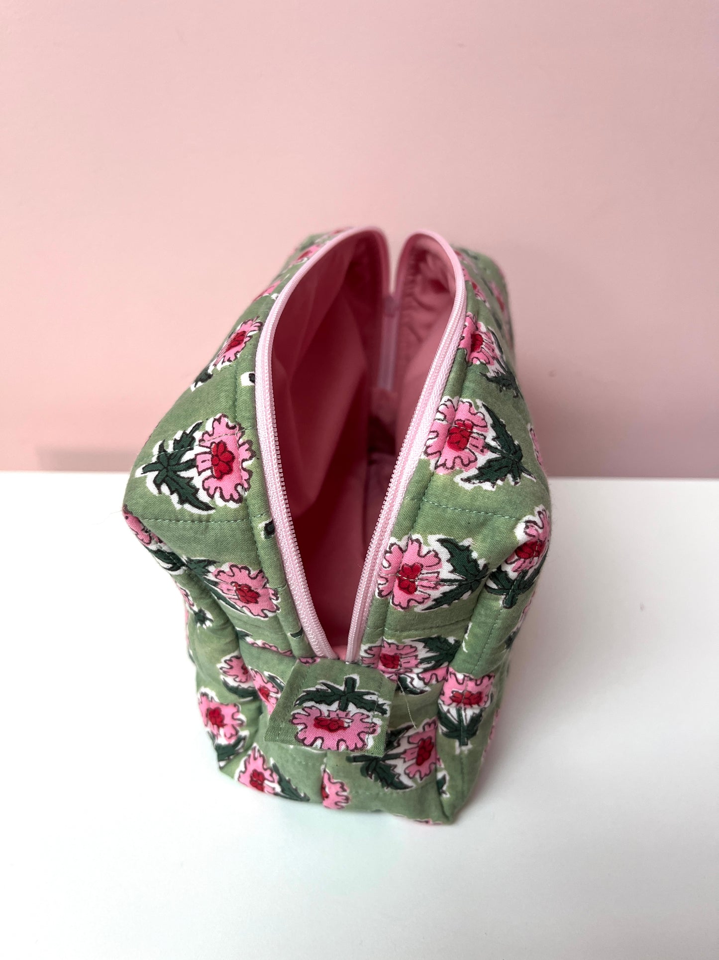 Green Block Print Large Boxy Pouch | Limited Edition