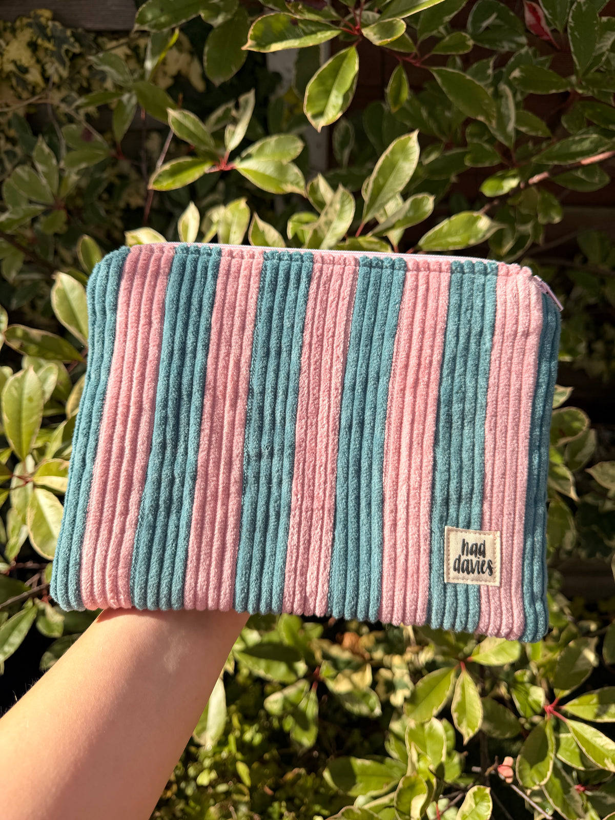 Pink & Seafoam Stripe Medium Flat Pouch | SAMPLE SALE