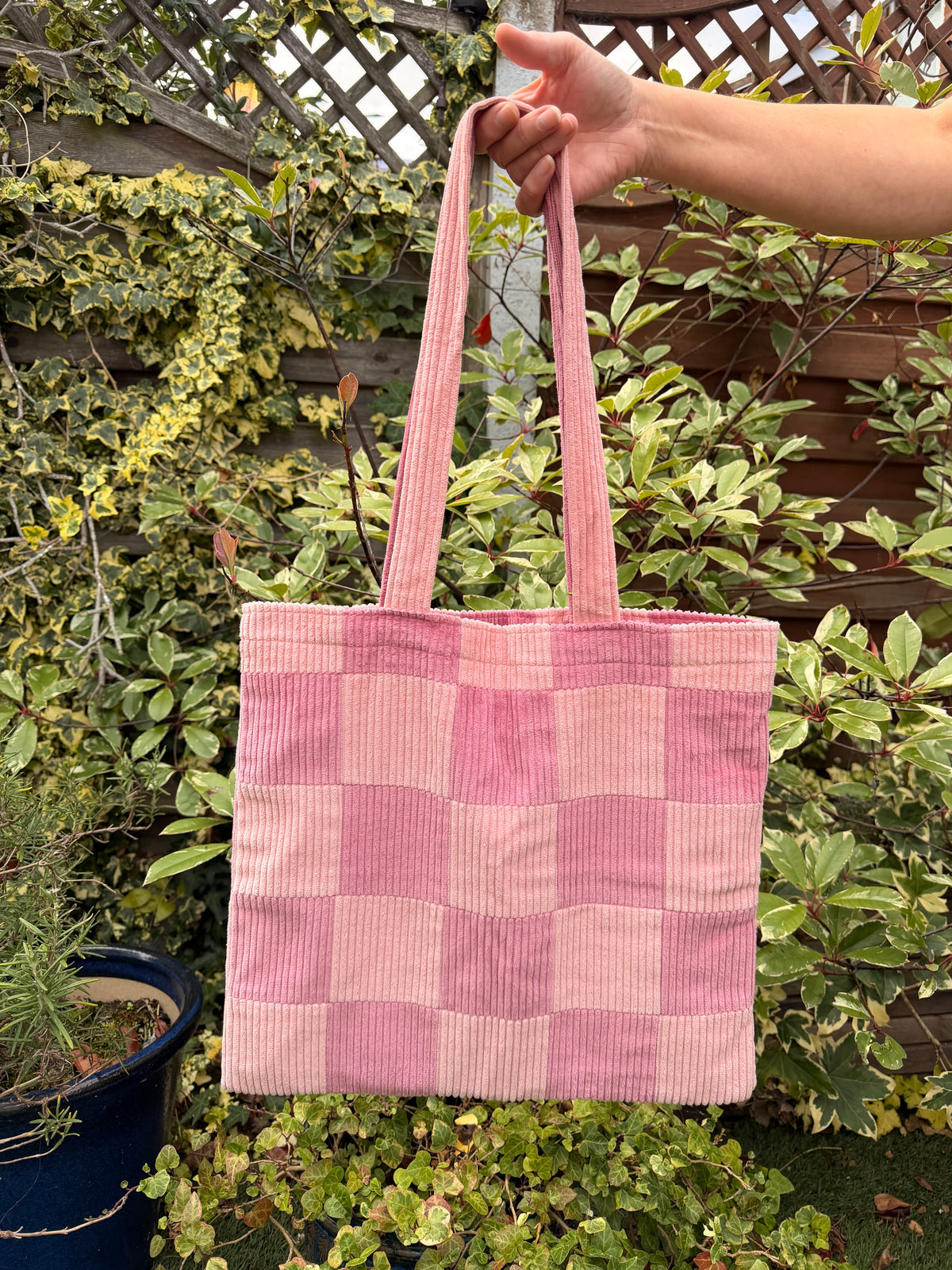 Light Pink & Dusty Pink Checkerboard Tote Bag | ARCHIVE SALE