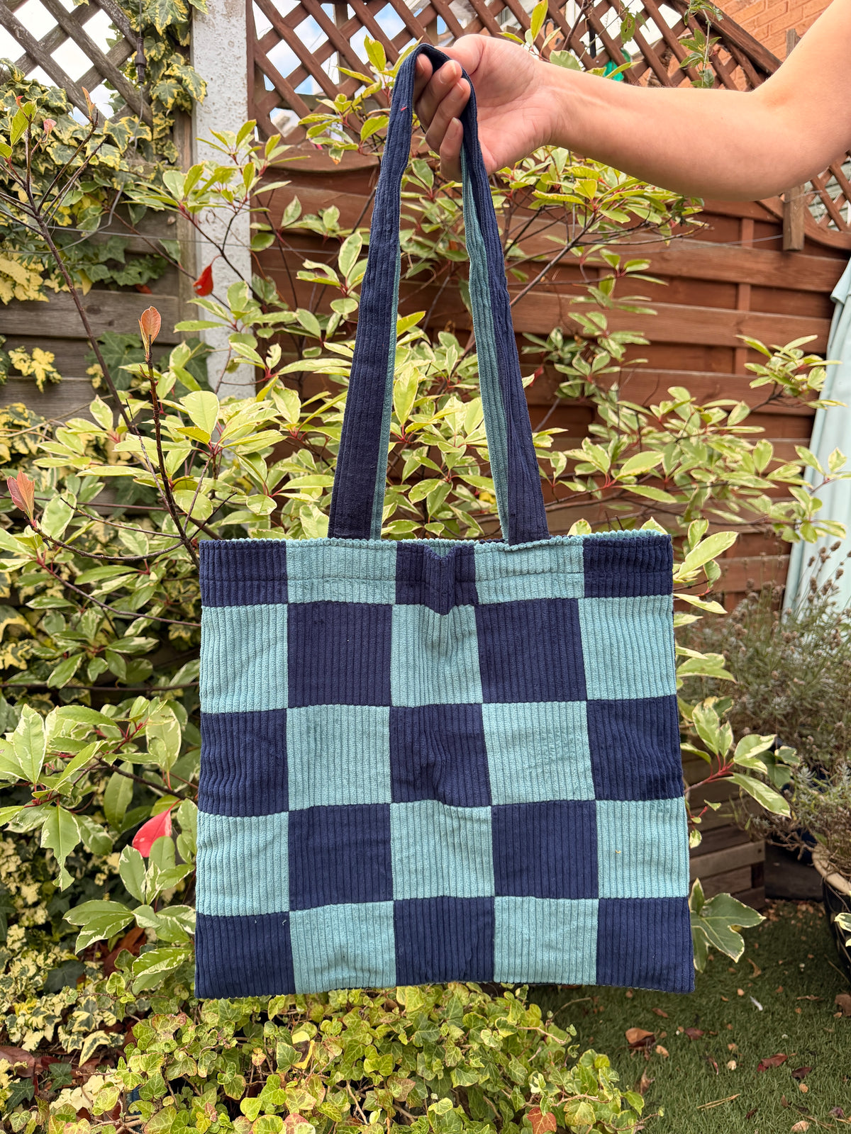 Seafoam & Navy Checkerboard Tote Bag | ARCHIVE SALE
