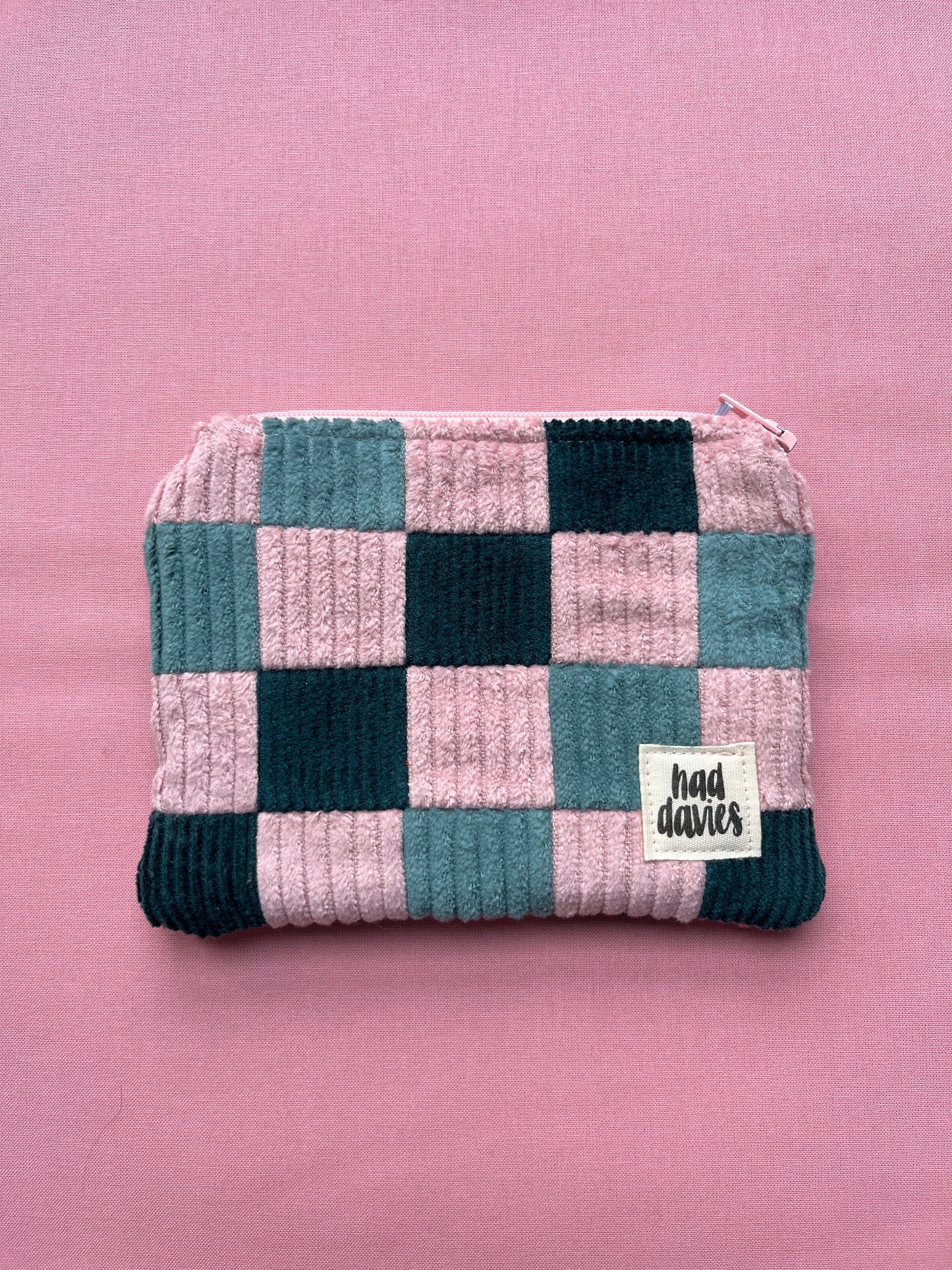 Pink, Seafoam & Navy Checkerboard Patchwork Coin Purse | Limited Edition