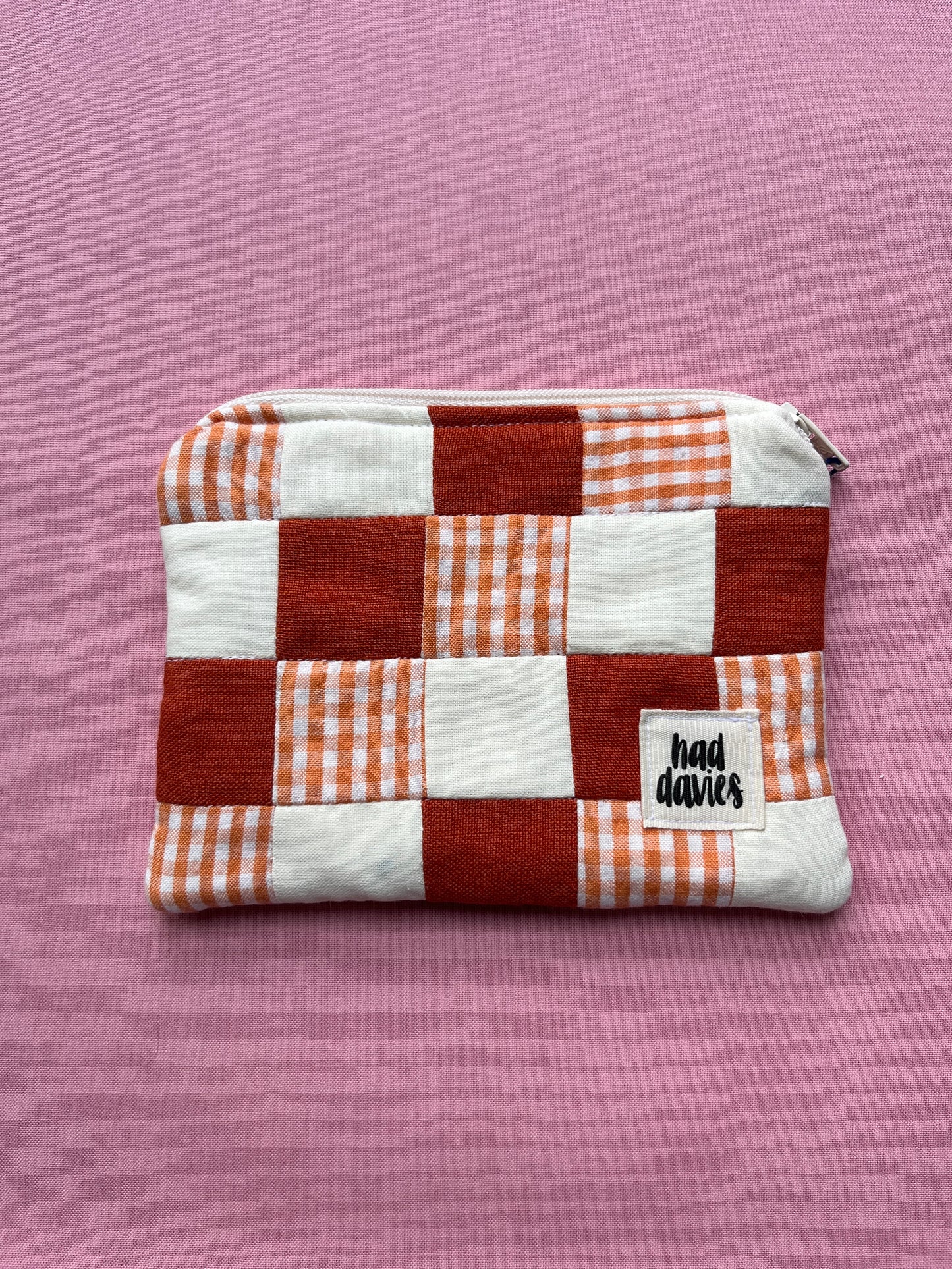 Orange Gingham, Rust & Cream Checkerboard Patchwork Coin Purse | Limited Edition
