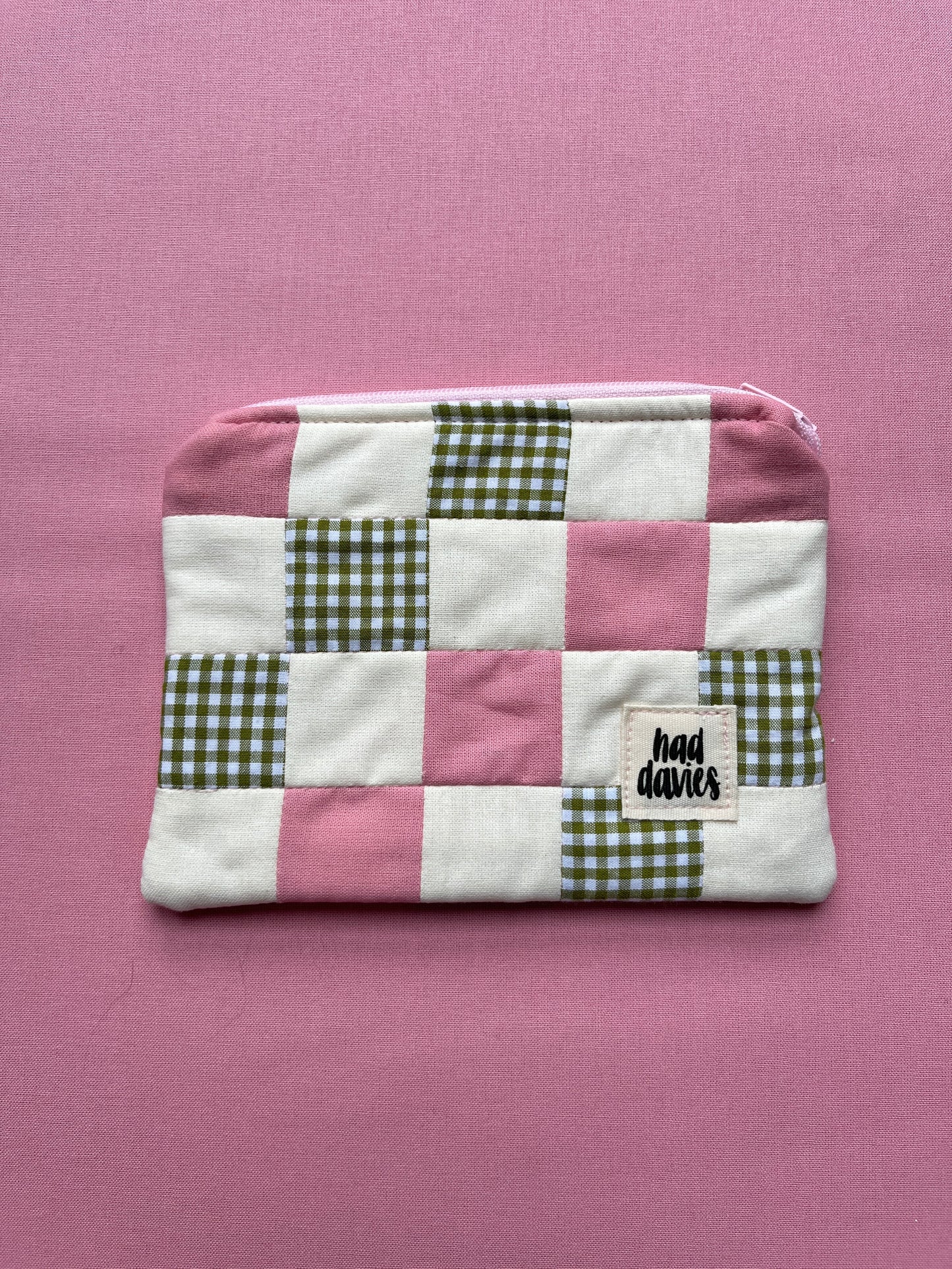 Olive Gingham, Pink & Cream Checkerboard Patchwork Coin Purse | Limited Edition