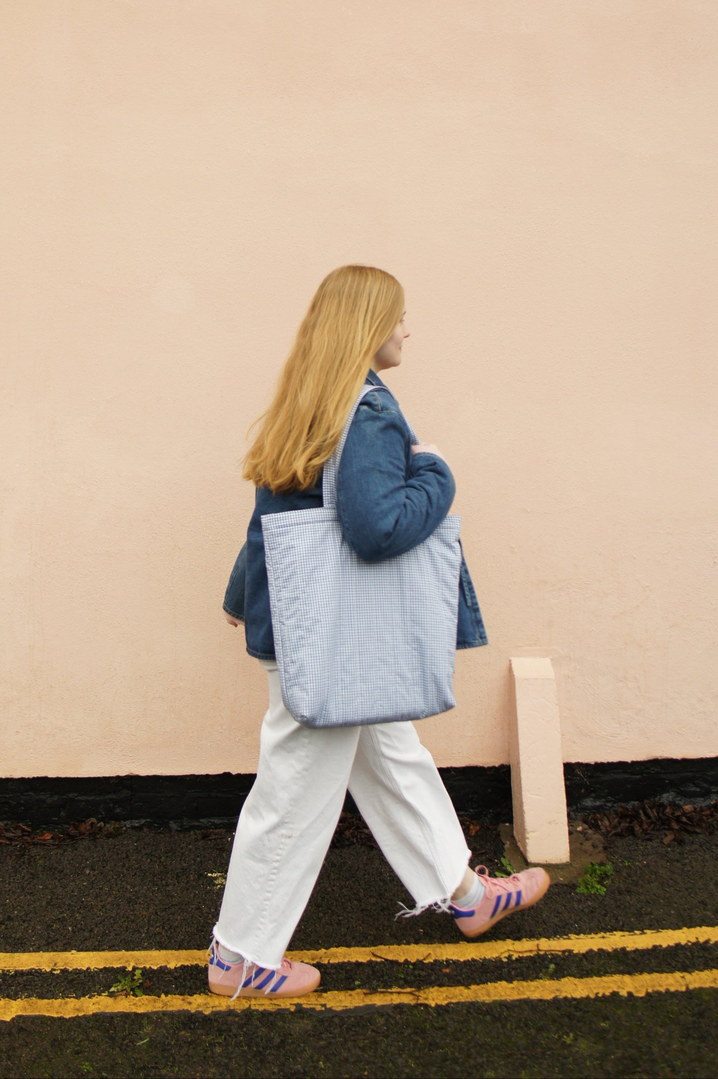 Blue Gingham Quilted Tote Bag
