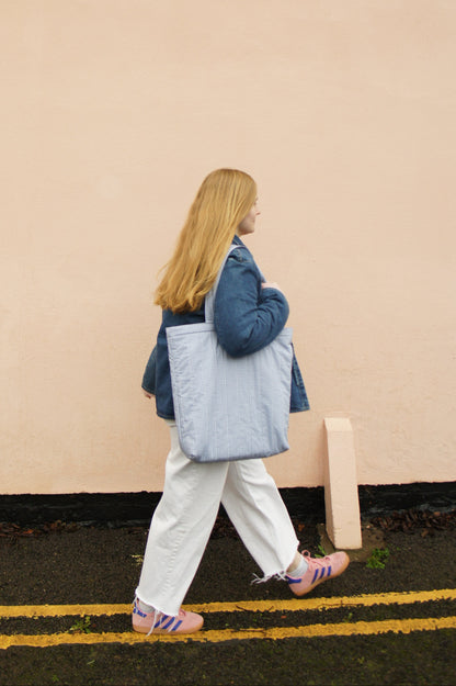 Blue Gingham Quilted Tote Bag