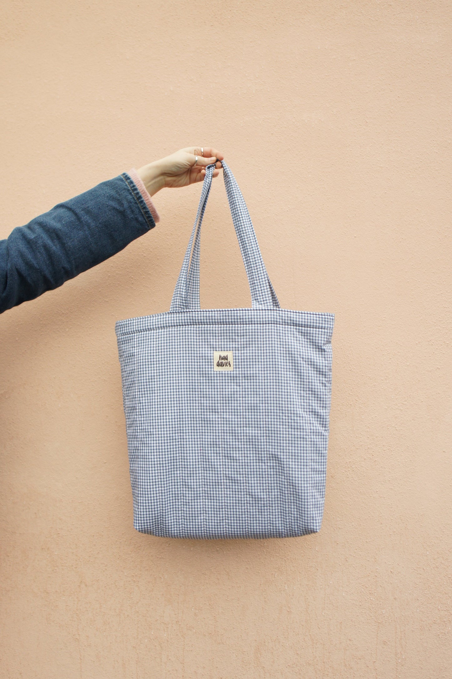 Blue Gingham Quilted Tote Bag