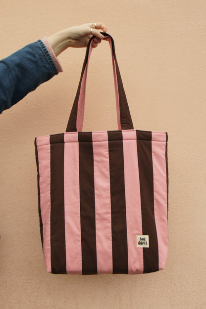 Pink & Brown Stripe Tote Bag