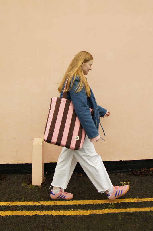Pink & Brown Stripe Tote Bag