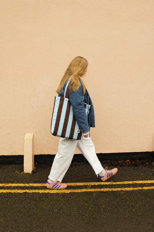 Blue & Brown Stripe Tote Bag
