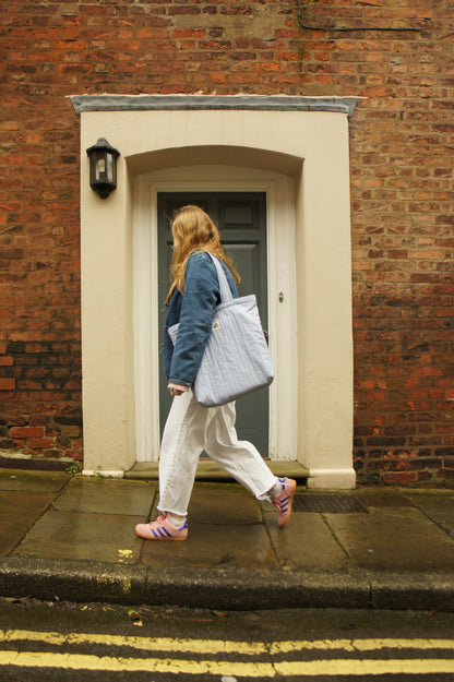 Blue Gingham Quilted Tote Bag