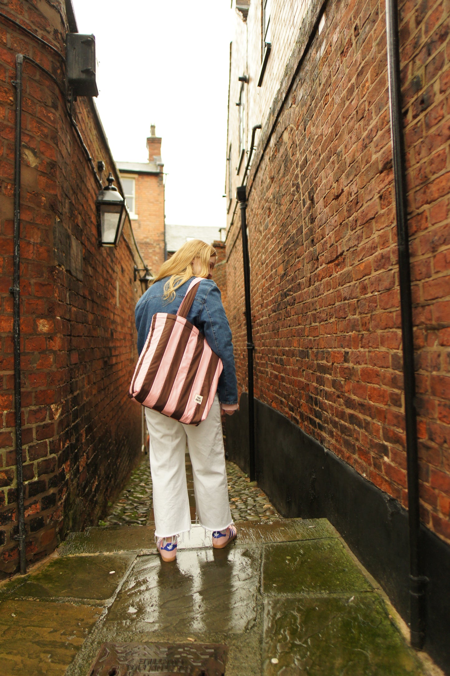 Pink & Brown Stripe Tote Bag