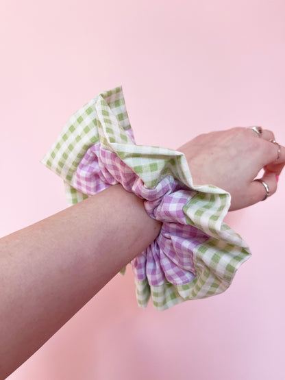 Lilac Gingham | Lace Trimmed Scrunchie