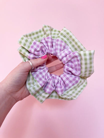 Lilac Gingham | Lace Trimmed Scrunchie