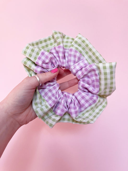 Lilac Gingham | Lace Trimmed Scrunchie