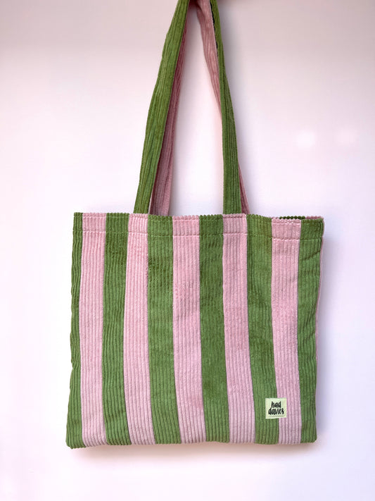 Pink & Green Stripy Tote Bag