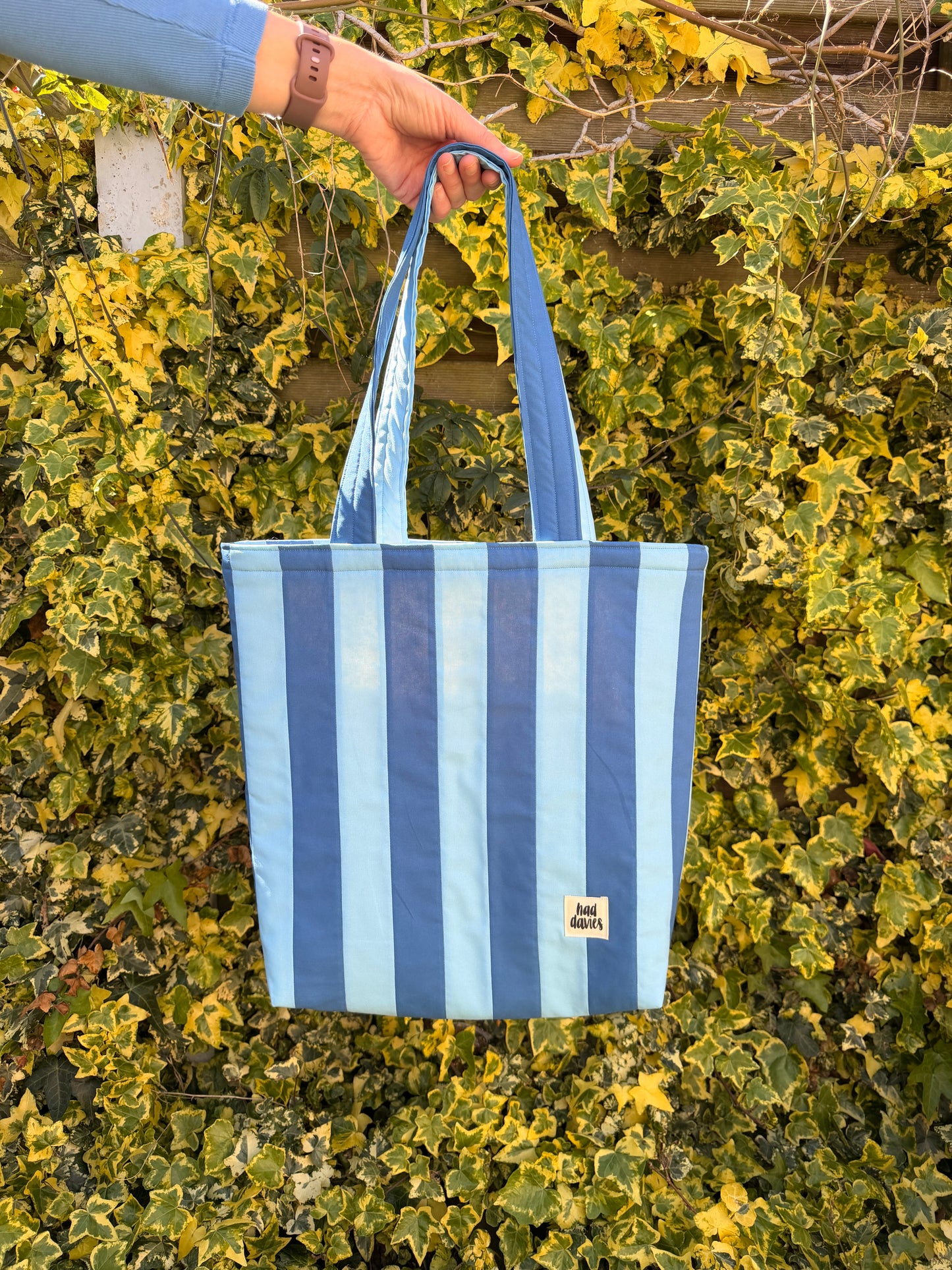 Light Blue & Bright Blue Stripe Tote Bag