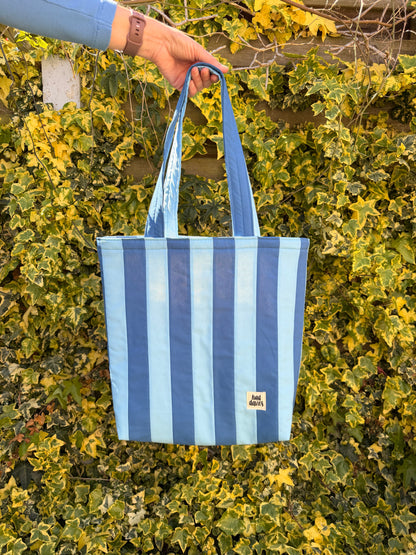 Light Blue & Bright Blue Stripe Tote Bag
