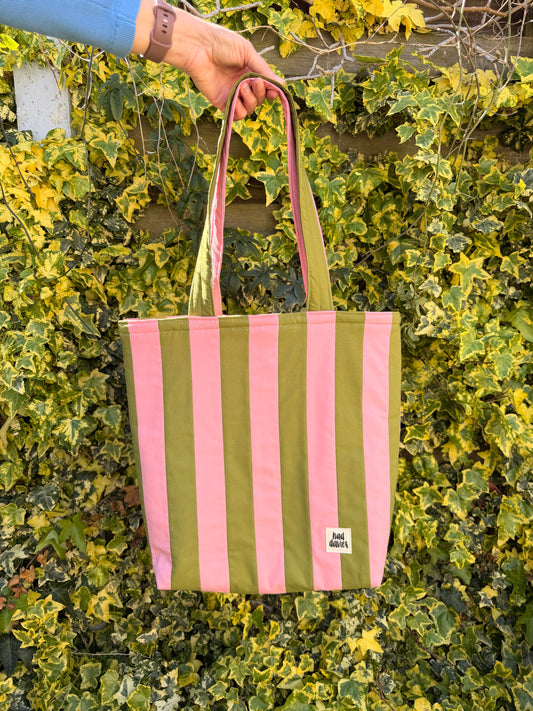 Pink & Green Stripe Tote Bag