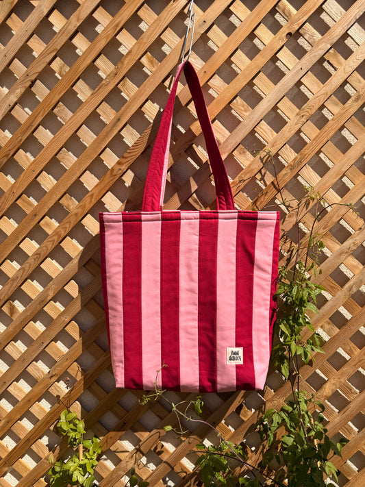 Pink & Red Stripe Tote Bag