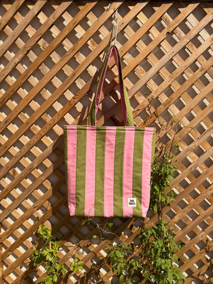 Pink & Green Stripe Tote Bag