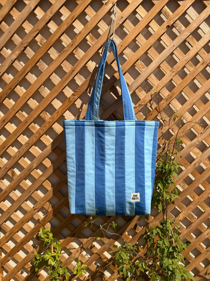 Light Blue & Bright Blue Stripe Tote Bag