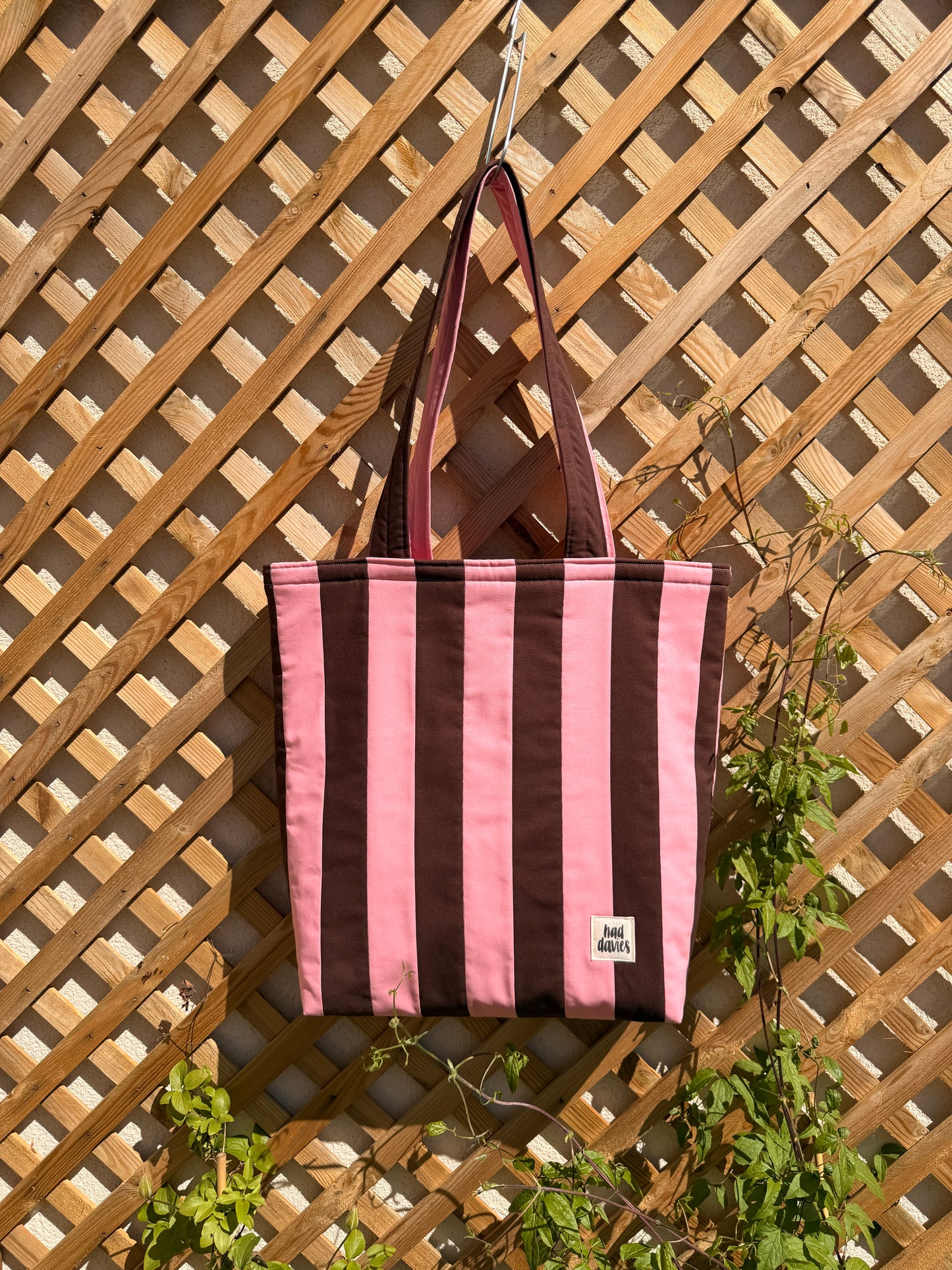 Pink & Brown Stripe Tote Bag