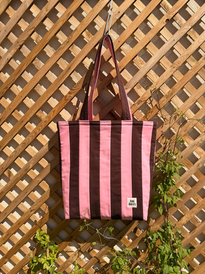 Pink & Brown Stripe Tote Bag
