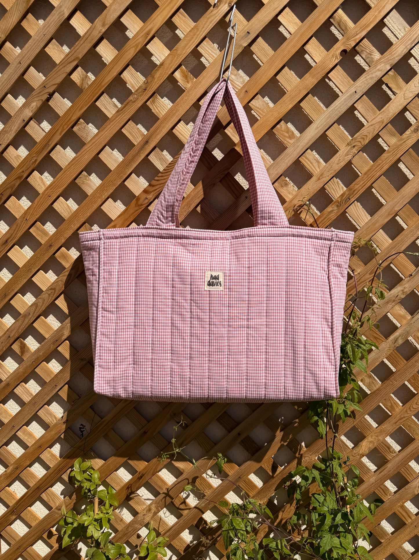 Pink Gingham Oversized Quilted Tote Bag