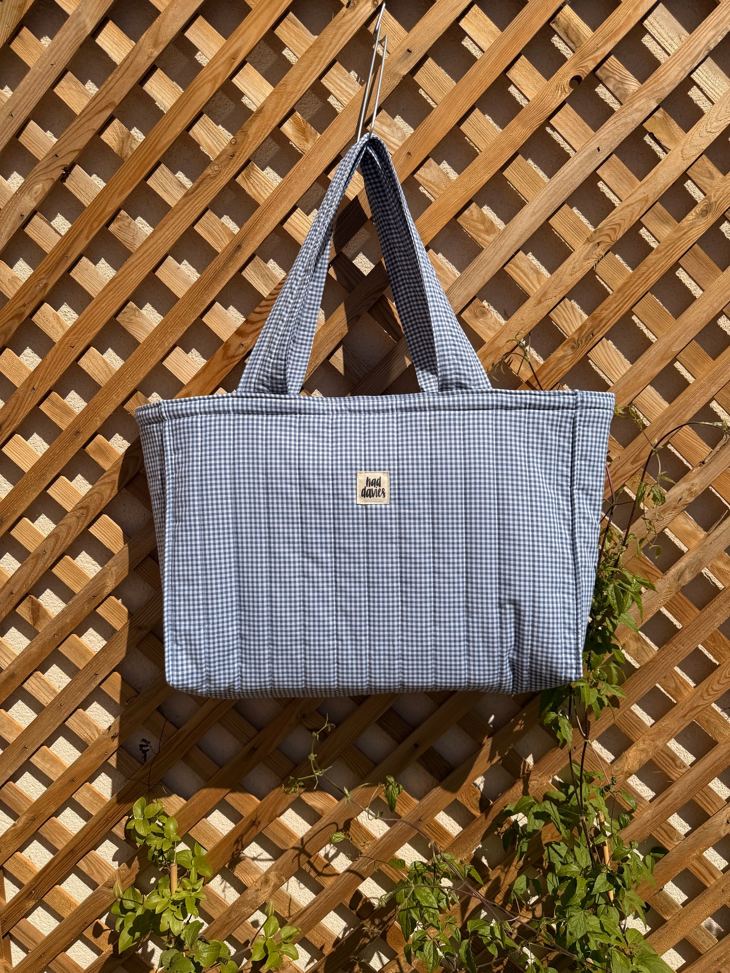 Blue Gingham Oversized Quilted Tote Bag