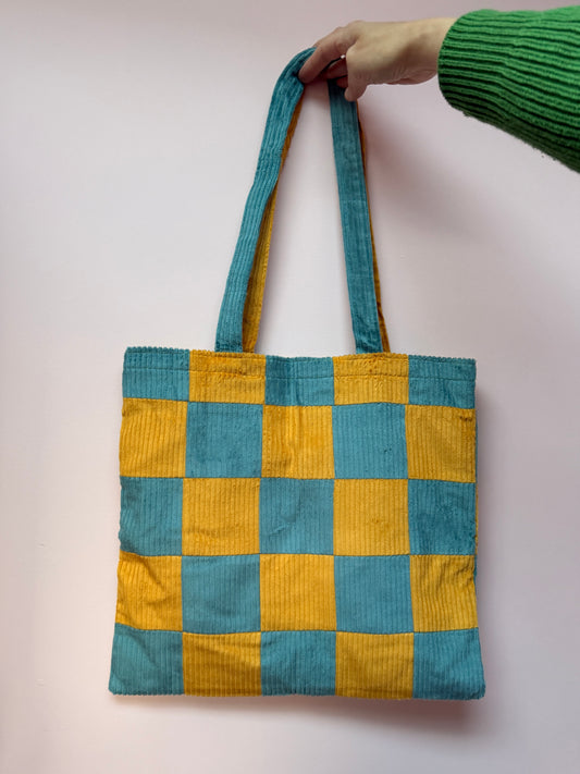 Seafoam & Mustard  Checkerboard Tote Bag