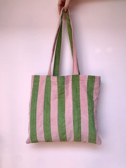 Pink & Green Stripy Tote Bag