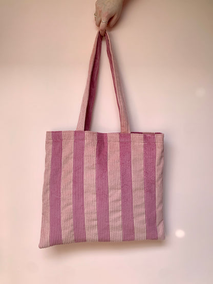 Light Pink & Dusty Pink Stripy Tote Bag