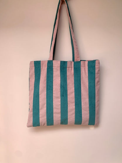 Pink & Seafoam Stripy Tote Bag