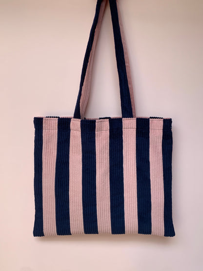 Pink & Navy Stripy Tote Bag