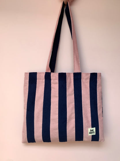 Pink & Navy Stripy Tote Bag