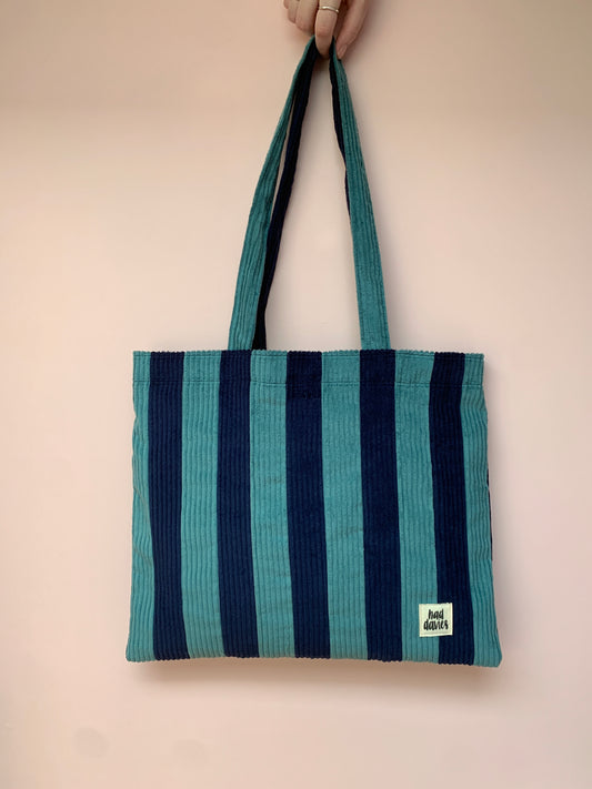 Seafoam & Navy Stripy Tote Bag