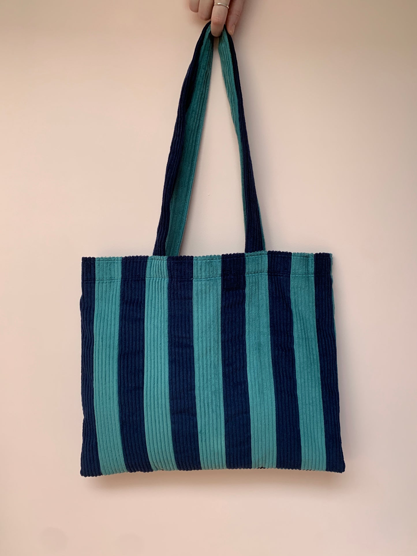 Seafoam & Navy Stripy Tote Bag