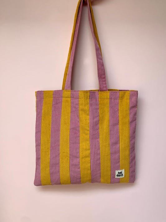 Mustard & Dusty Pink Stripy Tote Bag