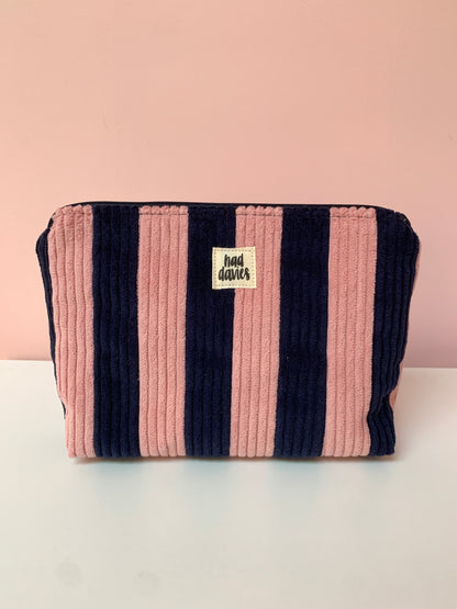 Pink & Navy Stripy Large Pouch