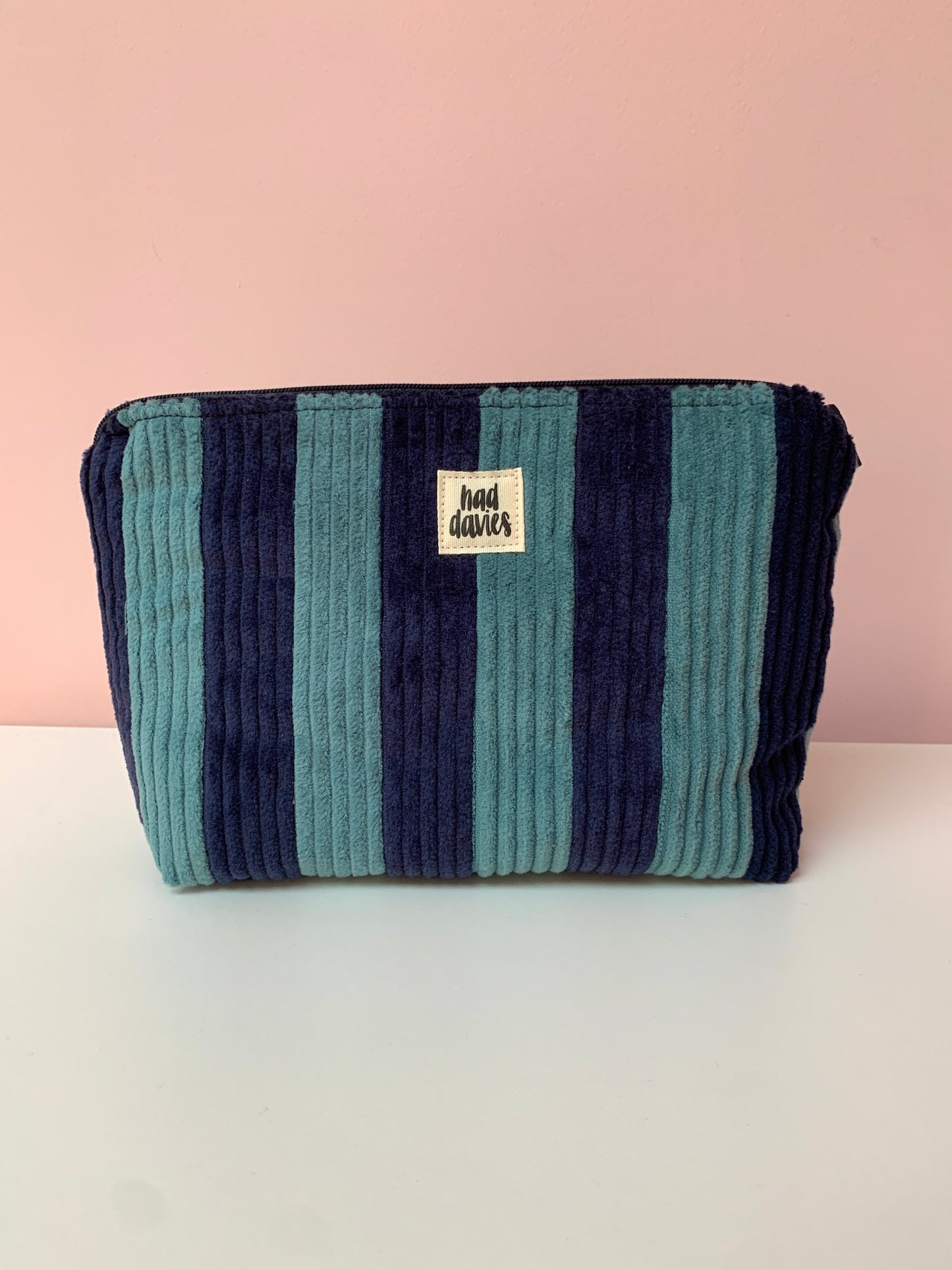 Navy & Seafoam Stripy Large Pouch