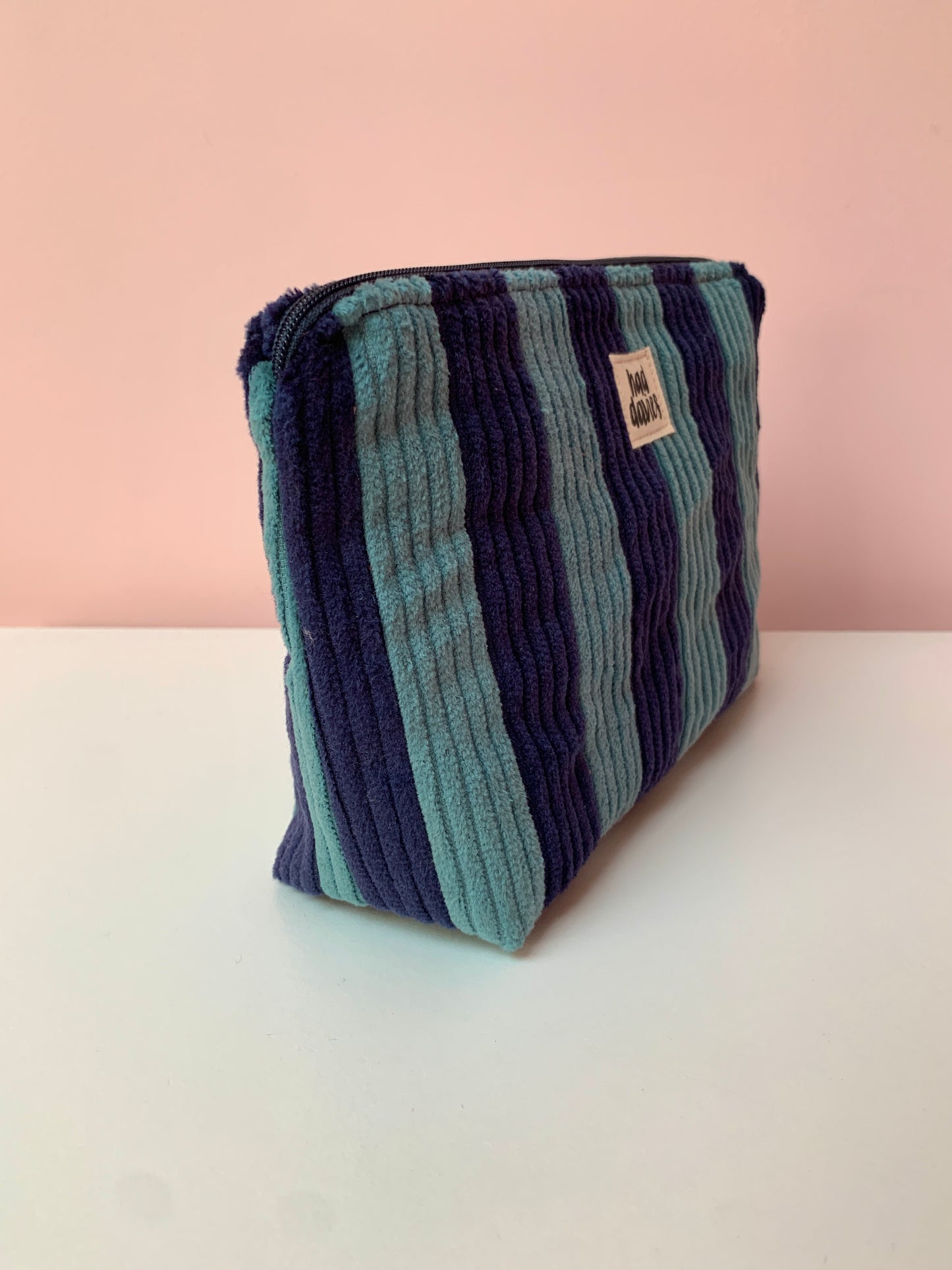 Navy & Seafoam Stripy Large Pouch